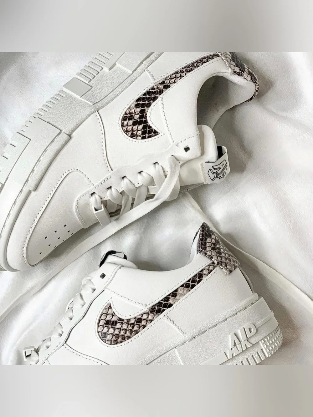 Nike AF1 White Platform Sneakers with Snake-Print Swoosh Everyday Staple Trendy - Picture 3 of 14